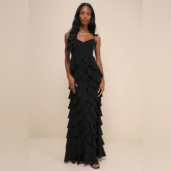 Lulus Dresses & Skirts - Lulus Regal Moment Black Sleeveless Ruffled Tiered Maxi Dress
